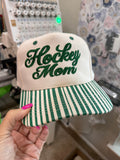Hockey Mom Embroidered Striped Hat